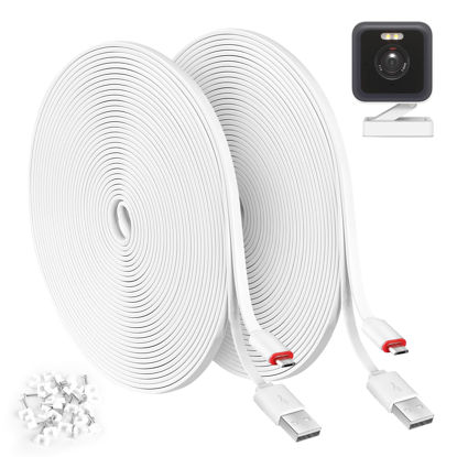 Picture of 2 Pack 25FT Power Extension Cable Compatible with WyzeCam,Wyze Cam v4,WyzeCam Pan,WYZE Cam OG,KasaCam Indoor,NestCam Indoor,Blink,Cloud Cam, Waterproof USB to Micro USB Durable Charging Cable