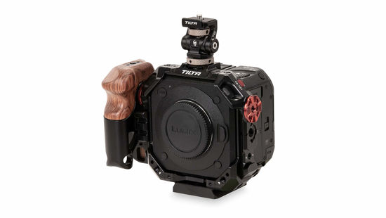 Picture of Tiltaing Kit A Compatible with Panasonic BGH1 + BSH1 Camera - Black | Wooden Handle, Cold Shoe Monitor Mount, 1/4"-20 and Arri Rosette Mounting Points | TA-T21-A-B