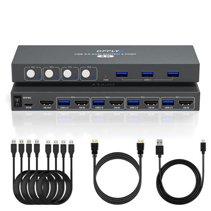 Picture of USB3.0 Switch HDMI Kvm Switch 4 Computers 1 Monitors with 3 USB Ports, 4K@60Hz for 4 Computers Sharing Monitor Keyboard Mouse, Supports Button Control, EDID Compatible