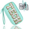 Picture of COSHAYSOO Electronics Organizer Bag Travel with Chenille Letter Patch TECH Traveling Must Have Accessories Cute Personalized Gift for Women Cable Cord Charger Storage Pouch (Greenish Blue)