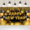 Picture of AIBIIN Black Gold Happy New Year Backdrop 2025 Kiss Me at Midnight Photography Background Cheers to The New Year Eve Hello 2025 Party Decorations Firework New Year Banner Photo Props 7x5 ft