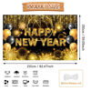 Picture of AIBIIN Black Gold Happy New Year Backdrop 2025 Kiss Me at Midnight Photography Background Cheers to The New Year Eve Hello 2025 Party Decorations Firework New Year Banner Photo Props 7x5 ft