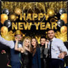 Picture of AIBIIN Black Gold Happy New Year Backdrop 2025 Kiss Me at Midnight Photography Background Cheers to The New Year Eve Hello 2025 Party Decorations Firework New Year Banner Photo Props 7x5 ft