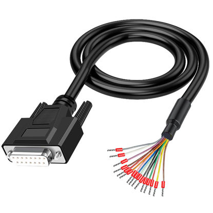 Picture of Willwewon 10Ft 3m 26AWG DB15 Female RS232 15 Pin Serial Extension Cable, RS232 D-SUB DB15 Serial to 15 Bare Wire Breakout Board Connector