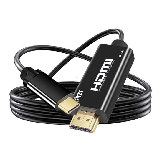 Picture of Kirzi USB C to HDMI Cable 15ft, [4K@60Hz, High-Speed] Type C to HDMI Cable for Home Office, [Thunderbolt 3/4 Compatible] with Chromebook, MacBook Pro/Air 2023, iPad Pro, iMac, XPS 17, S23, Black 15ft