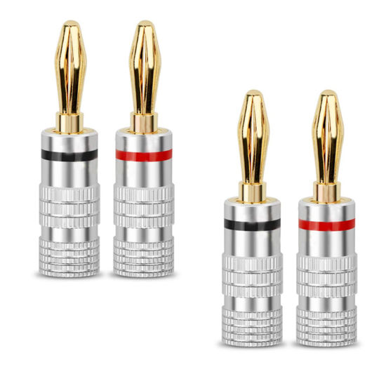 Picture of UVOOI Speaker Banana Plugs 2 Pairs/4 Pcs, Gold Plated Speaker Plugs Audio Connector Closed Screw for Speaker Wire, Home Theater, Audio/Video Receiver, Amplifiers, Speaker Wall Plates and Sound Systems