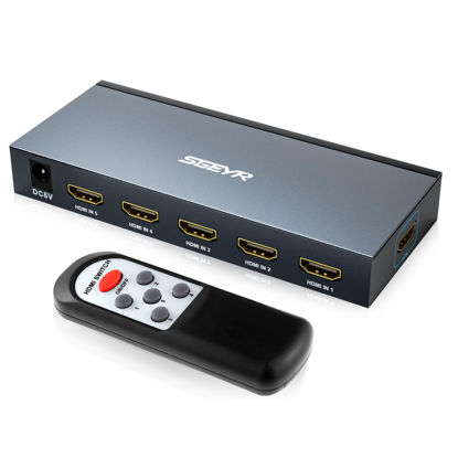 Picture of HDMI Switch SGEYR 5x1 HDMI Switcher 5 in 1 Out Multiple HDMI HUB 5 Port Box with IR Remote Control HDMI 1.4 HDCP 1.4 Support 4K@30Hz Ultra HD 3D 2160P 1080P(Grey)