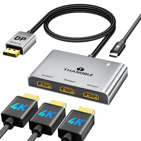 Picture of THANDBLE DisplayPort to HDMI Multi Monitor Adapter, DP to 3X HDMI MST Hub (4K@60Hz) for Extended or Cloned Display Mode, Display Port to 3X HDMI Port with PC, NVIDIA, AMD
