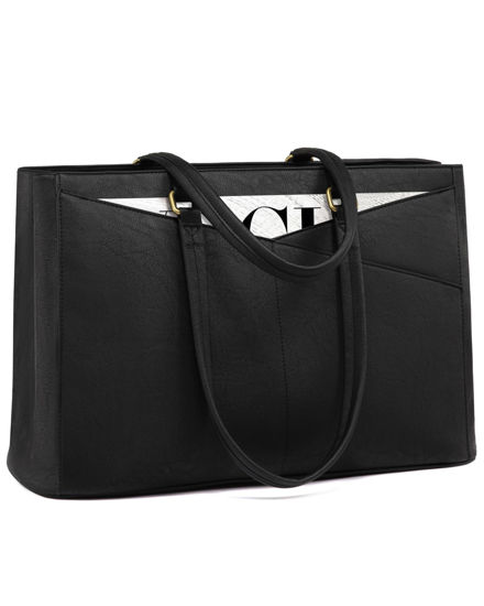Picture of LOVEVOOK Laptop Bag for Women,17.3 Inch Laptop Tote Bag for Women,Vintage Leather Work Tote Bags Computer Teacher Bag,Waterproof Business Bag Office Briefcase