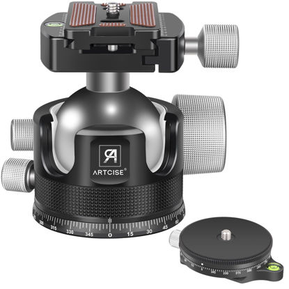 Picture of Low Profile Ball Head 55mm Tripod Ball Head ARTCISE KB55 Heavy Duty Tripod Head All Metal CNC Machining with 360° Panoramic Arca Type QR Plate for Tripod, Max Load 88lbs /40kg