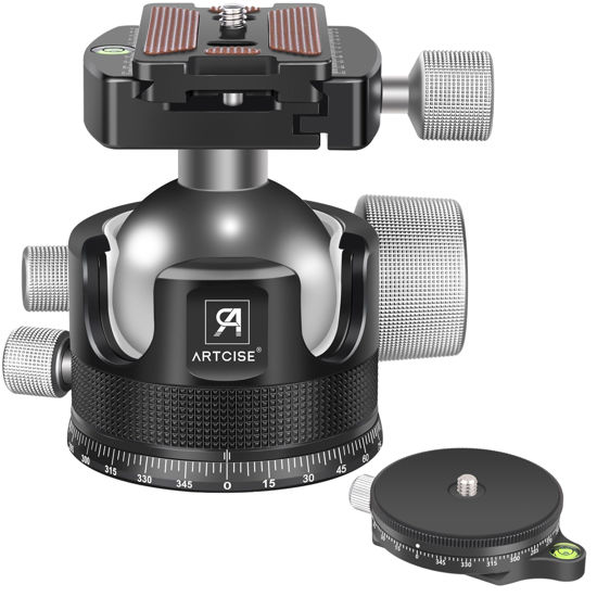 Picture of Low Profile Ball Head 55mm Tripod Ball Head ARTCISE KB55 Heavy Duty Tripod Head All Metal CNC Machining with 360° Panoramic Arca Type QR Plate for Tripod, Max Load 88lbs /40kg