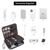 Picture of LANNSYNE Full Grain Leather Travel Cable Accessories Bag, Electronic Organizer Carry Case Double Layer Storage Case for Cables, Charger, Phone, Power Bank
