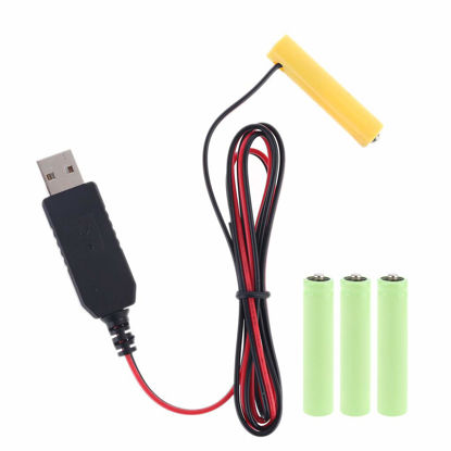 Picture of KHIOPNT LR03 AAA Battery Eliminator 1M USB Power Supply Cable Replace 1 to 4pcs AAA Battery (6V)