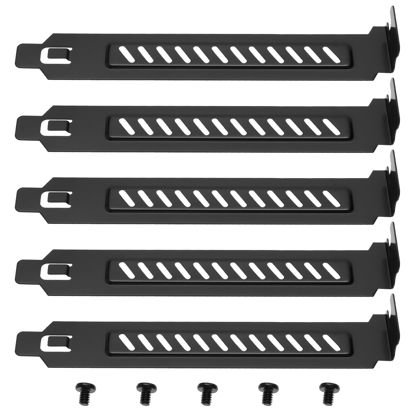 Picture of Micro Traders 5pcs Alloy Steel PCI Slot Cover Bracket Full Profile Expansion Slot Cover Plate Black with Screws for PC Case Airflow and Dustproof, 120x20x12mm