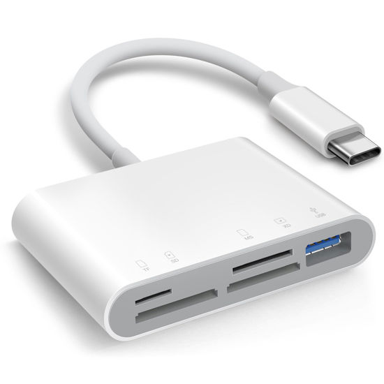 Picture of AkHolz SD Card Reader for iPhone 15 Mac MacBook Card Adapter with SD MicroSD Memory Stick XD USB-A 5 Slots Trail Camera Memory Card Viewer, Portable No App Required Plug and Play