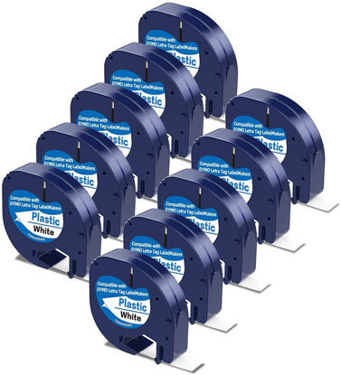 Picture of 10 x Label Maker Tape Refills Compatible with Dymo Letratag Refills 91331 S0721660 White Plastic Label Tape 12mm x 4m Waterproof Label Refills for Dymo Label Maker LT-100H 100T 110T QX50 XR XM 2000
