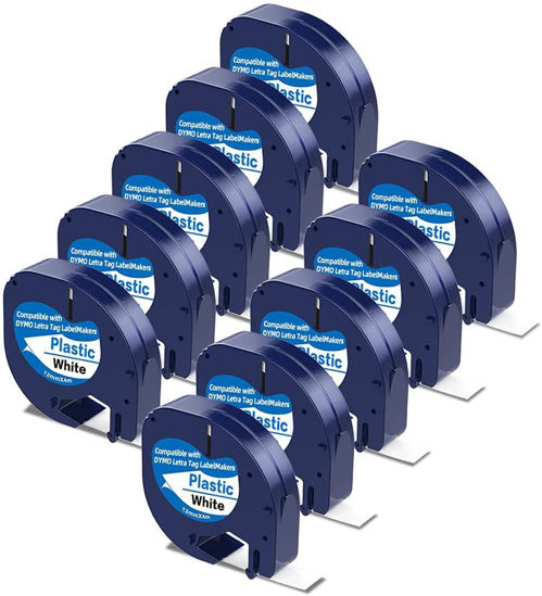Picture of 10 x Label Maker Tape Refills Compatible with Dymo Letratag Refills 91331 S0721660 White Plastic Label Tape 12mm x 4m Waterproof Label Refills for Dymo Label Maker LT-100H 100T 110T QX50 XR XM 2000
