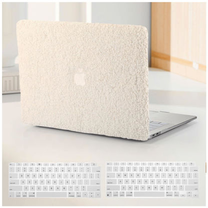 Picture of BYCeKe Compatible with MacBook Air 13 inch Case 2022-2018 M1 A2337 A2179 A1932,Case for MacBook Air M1,Soft Fluffy Fuzzy Plush Faux Fur Cream Leather Hard Shell&Keyboard Cover for Mac Air 13, Biege
