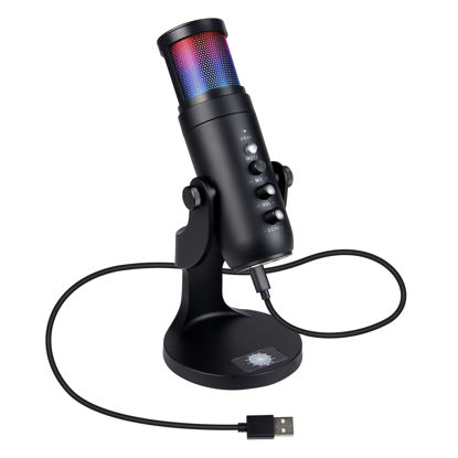 Picture of Zistel USB Microphone Podcast Recording, Gaming Mic for PC/Laptop/Phone/PS4/5, Plug and Play, Cardioid Condenser Mic with Mute Button, RGB Light, Volume Control, Streaming, Studio