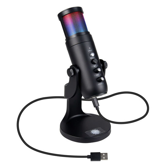 Picture of Zistel USB Microphone Podcast Recording, Gaming Mic for PC/Laptop/Phone/PS4/5, Plug and Play, Cardioid Condenser Mic with Mute Button, RGB Light, Volume Control, Streaming, Studio