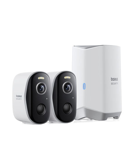 Picture of Baseus Non Subscription Security Camera, N1 2-Cam Kit with 2K Clarity, No Monthly Fee, 16TB Expandable Local Storage, 210-Day Battery Life, Spotlight & Alarm, Works with Alexa/Google Home, Light Grey