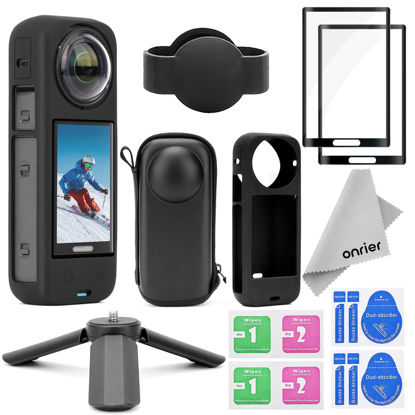 Picture of Onrier Compatible for Insta360 X4 Protective Accessories Kit - Include Hard Shell Protector Case, Silicone Protective Case, Tempered Glass Screen Film, Mini Tripod for Insta 360 X4 Accessories