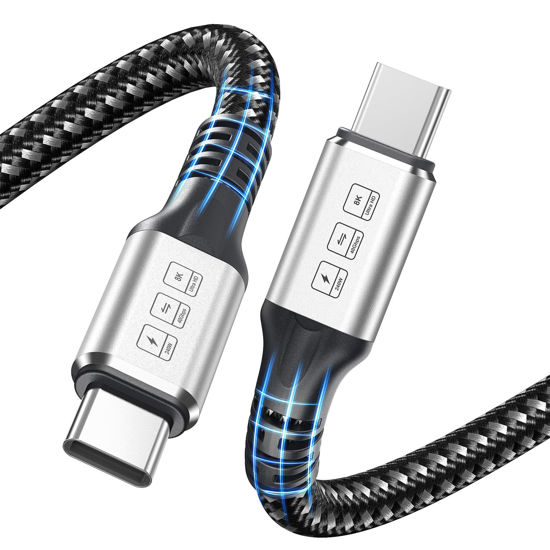 Picture of VANOVEI USB C Cable,240W 6.6ft Thunderbolt 4 Cable Supports 40Gbps Date Transfer and Single 8K&Dual 4K Display, Slivery-Black Thunderbolt Cable Compatible with Thunderbolt 3/USB-C/USB4 Devices