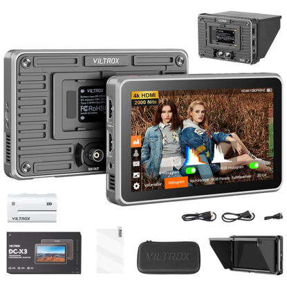 Picture of Viltrox DC-X3 6 Inch HDMI & SDI FHD Camera Field Monitor, 2000nit Touch Screen, Sunshade Hood, 3D LUT, Waveform, Vector Scope, 4K30 Video in/Output External Monitor, DC/USB-C/NP-F Battery Power Suppl