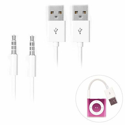 Picture of iAbler iPod Shuffle Cable, 2 Pack 3.5mm Jack/Plug to USB USB Power Charger Sync Data Transfer Cable for iPod Shuffle 3rd 4th 5th MP3/MP4