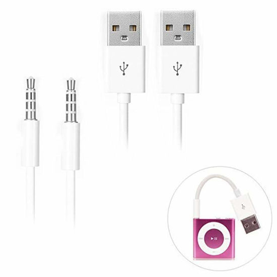 Picture of iAbler iPod Shuffle Cable, 2 Pack 3.5mm Jack/Plug to USB USB Power Charger Sync Data Transfer Cable for iPod Shuffle 3rd 4th 5th MP3/MP4