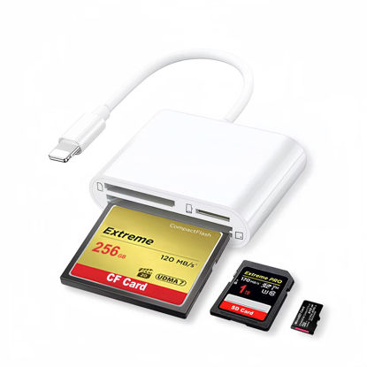 Picture of SD CF Card Reader for iPhone iPad 3 in 1 Lighting to SD CF TF Memory Card Reader Adapter Camera Card Reader Compatible with iPhone 14 13 12 11 X Plug and Play