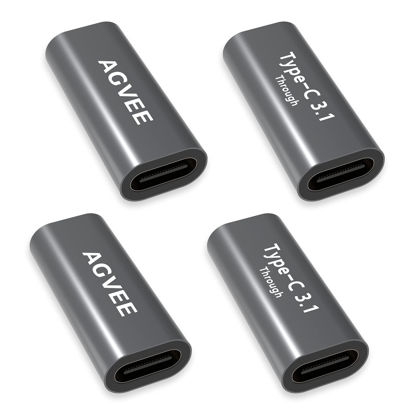 Picture of AGVEE 4 Pack USB-C Female to Female Bidirectional Adapter, PD 100W USB 3.2 Gen 2, Type-C USBC 10G Data Coupler Extender Extension Converter Connector, Gray