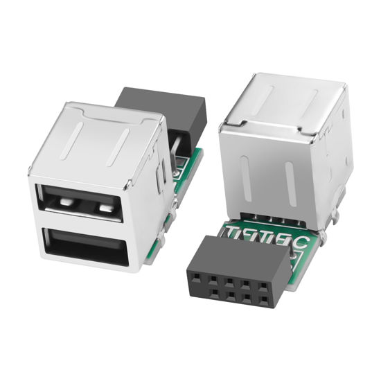 Picture of XMSJSIY USB 2.0 Motherboard Header 9pin Motherboard Type-A Adapter 9-pin Female to 2-Port USB 2.0 Converter Internal Header Adapter for Data Transmission Vertical Type - 2PCS