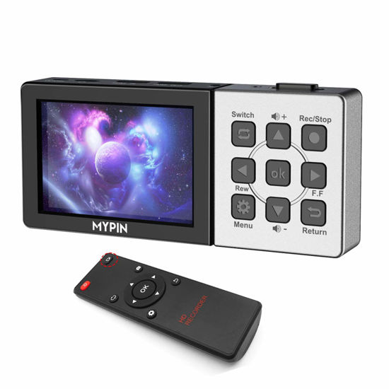 Picture of 1080P@60fps Capture Card with 3.5 Inch LCD and Remote Control, HDMI Video Recorder for PS4, Xbox One,LiveTV,DVR, Support Playback/Schedule Recording/Mic in(Without PC)