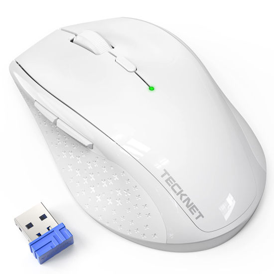 Picture of TECKNET Wireless Mouse, 2.4G USB Computer Mouse with 6-Level Adjustable 4800 DPI, 30 Months Battery, Ergonomic Grips, 6 Buttons Portable for PC, Chromebook, Mac - White