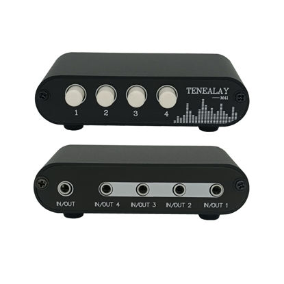 Picture of TENEALAY 4 in 1 Out / 1 in 4 Out AUX 3.5mm Stereo Audio Input Signal Source Switcher, 4-Way Switch Selector Splitter Box M41