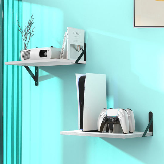 Picture of DAWASAPAT Projector Mount, White Small Mini Projector Shelf/Cable Box Wall Mount/Router Wall Mount, Projector Holder Stand Accessories with Cable Ties-2pcs