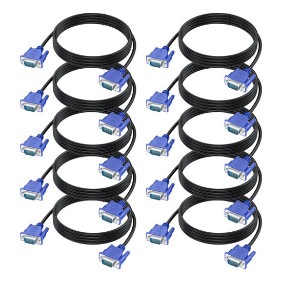 Picture of URELEGAN VGA Cable 6 Feet 10-Pack, VGA Monitor Cable, Computer VGA Shielding Cord 1080P Full HD Male to Male Cord HD15 for Computer PC Monitor Laptop TV Projector Splitter Docking Station and More