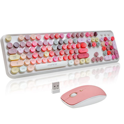 Picture of FOPETT Wireless Keyboard and Mouse Sets,Reliable 2.4 GHz Connectivity for PC,Laptop,Smart TV and More (White Colorful)