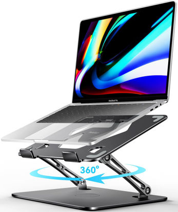 Picture of ivoler Adjustable Laptop Stand with 360° Rotating Base, Ergonomic Laptop Stand for Desk, Foldable & Portable Laptop Riser, Suitable for Collaborative Work, Fit MacBook Laptops up to 16 inches[Black]