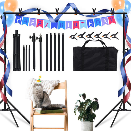 Picture of Tsolzdadi Backdrop Stand 10x6.5ft Adjustable Photo Backdrop Stand Kit with 6 Backdrop Clamps, Photography Background Support System Kit with Carry Bag for Photo Video Shooting, Parties, Wedding