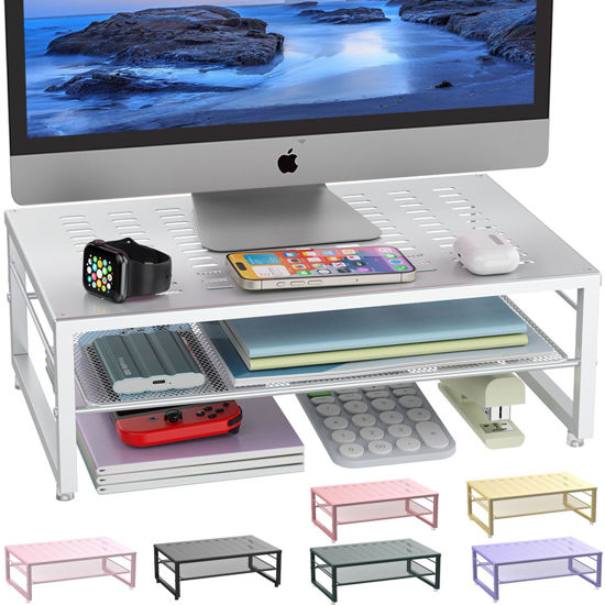 Picture of gianotter 2-Tier Metal Monitor Stand Riser, Desk Accessories & Workspace Desk Organizers, Office Desk Storage Organizer for Office Supplies (White)