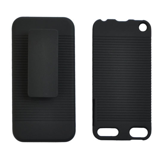 Picture of Seadream Black Rubberized Hard CASE + Belt Clip Holster Kickstand Combo for iPod Touch 5 5th 6 6th Generation