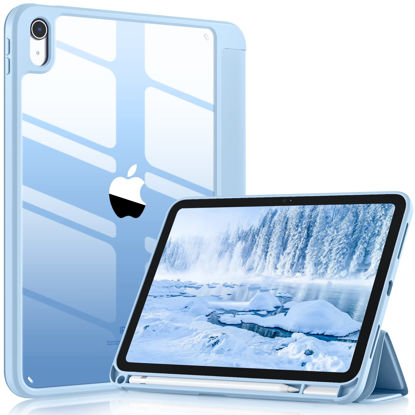Picture of Wenlaty Case Compatible with iPad 10th Generation 2022 10.9 Inch with Pencil Holder, Slim Protective Cover with Clear Back Shell for iPad 10th Gen A2696 A2757 A2777, Auto Wake/Sleep, Sky Blue