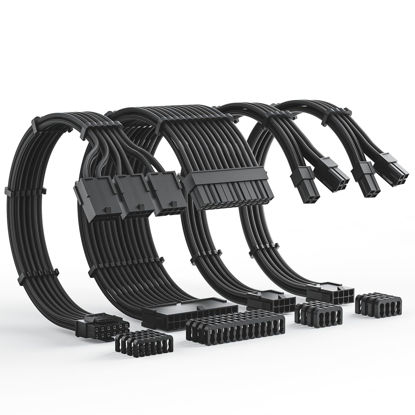 Picture of AsiaHorse 12VHPWR Cable Extension Kit, 16AWG Pcie 5.0 PSU Cable Extension Kit Soft Braided Power Supply Cable Extension, 24pin ATX /4+4pin EPS /12+4pin, 30CM Length with Cable Combs