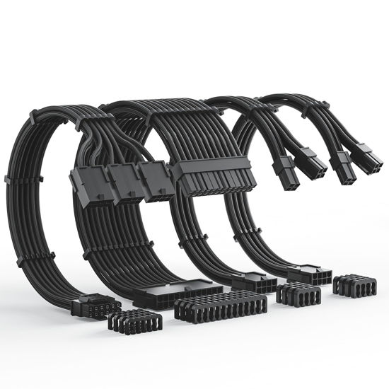 Picture of AsiaHorse 12VHPWR Cable Extension Kit, 16AWG Pcie 5.0 PSU Cable Extension Kit Soft Braided Power Supply Cable Extension, 24pin ATX /4+4pin EPS /12+4pin, 30CM Length with Cable Combs