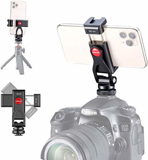 Picture of ULANZI ST-10 Phone Tripod Mount Aluminum Camera Hot Shoe 360 Rotation Phone Holder 2 Cold Shoe for Mic Light Stand Compatible with Canon Nikon Sony DSLR Cameras for DJI Ronin SC Gimbal Stabilizer