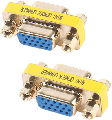 Picture of Kyper 15 Pin VGA Female to Female Adapter SVGA Coupler HD15 Mini Gender Changer VGA Cable Extender KVM (2)