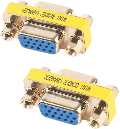 Picture of Kyper 15 Pin VGA Female to Female Adapter SVGA Coupler HD15 Mini Gender Changer VGA Cable Extender KVM (2)