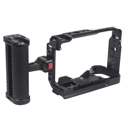 Picture of Camera Cage Compatible with Sony A6700 Compatible with DJI RS4Pro Stabilizer,Built-in Threaded Holes, Cold Shoe and Quick Release Plate (a6700 cage with Handle 1)